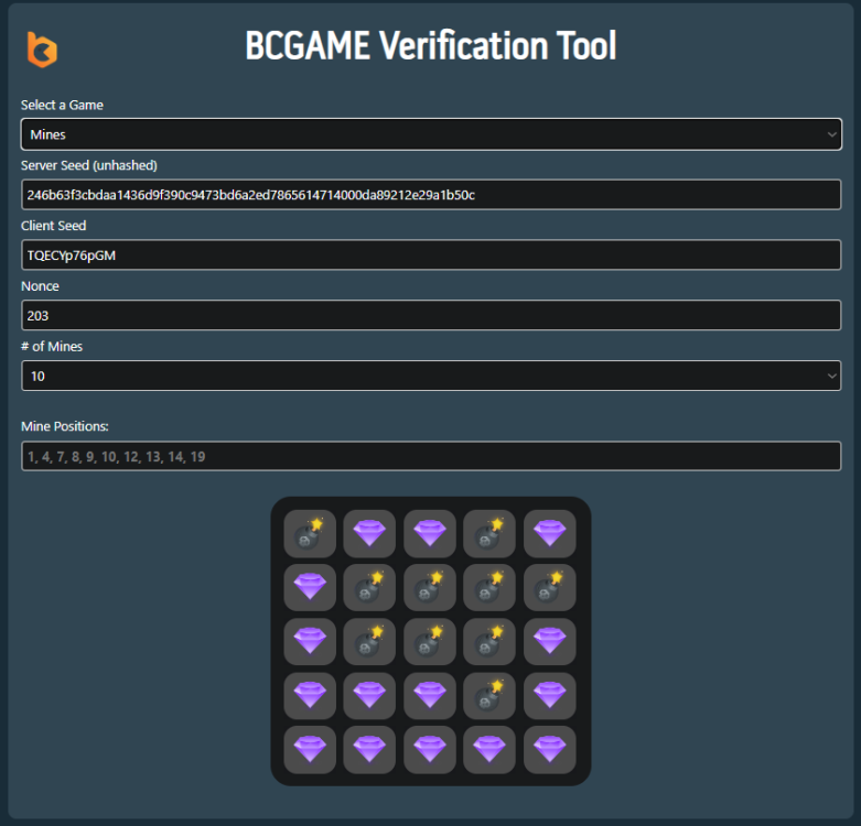 Preview Screenshot of mines Verification